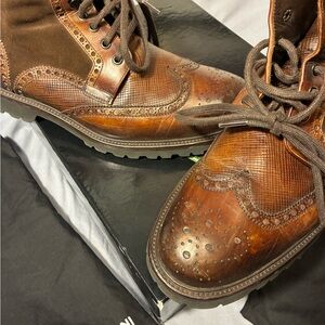 Magnanni Chestnut Brown Leather Wingtip Chukka Boots
